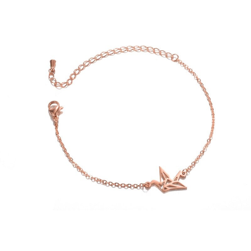 Boho Origami Crane Charm, 18K Gold Layered Yogi Bracelet, Dainty Minimalist Jewelry, Delicate Handmade for Women, Gift for Her