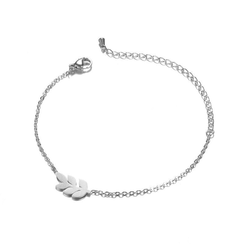Boho Charm Bay Leaf, 18K Gold Layered Yogi Bracelet, Dainty Minimalist Jewelry, Delicate Handmade for Women, Gift for Her