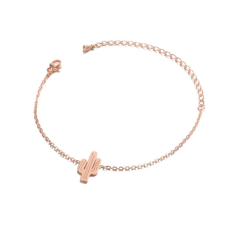 Boho Charm Cactus Desert, 18K Gold Layered Yogi Bracelet, Dainty Minimalist Jewelry, Delicate Handmade for Women, Gift for Her