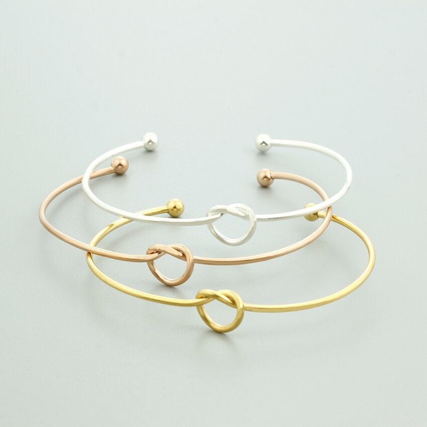 Boho Knot Heart Bangle, 18K Gold Layered Yogi Bracelet, Dainty Minimalist Jewelry, Delicate Handmade for Women, Gift for Her
