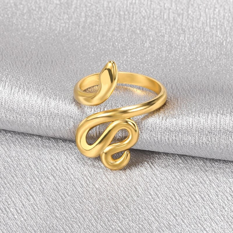 Punk Snake Wrap, 18K Gold Gothic Stackable Ring, Dainty Minimalist Jewelry, Delicate Handmade for Women, Gift for Her