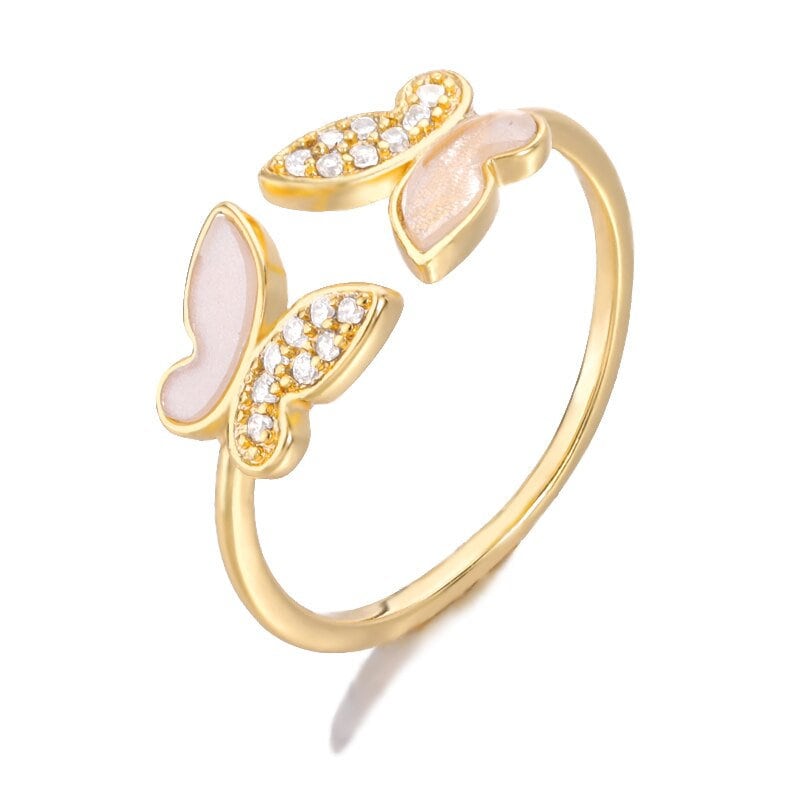 Boho Hippie Crystal Butterfly , 18K Gold Yogi Stackable Ring, Dainty Minimalist Jewelry, Delicate Handmade for Women, Gift for Her