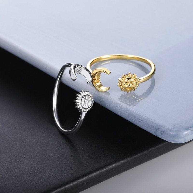 Punk Moon Sun Tarot, 18K Gold Gothic Stackable Ring, Dainty Minimalist Jewelry, Delicate Handmade for Women, Gift for Her