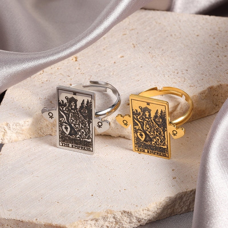 Gothic Tarot Cards Ring, 18K Gold Tarot Card Ring, Gothic Fashion Ring for Women, Gift for Her