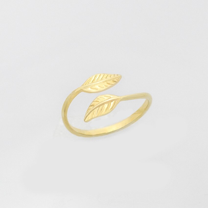Hippie Boho Leaf, 18K Gold Yogi Stackable Ring, Dainty Minimalist Jewelry, Delicate Handmade for Women, Gift for Her