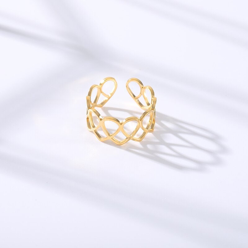 Boho Cute Open Wrap, 18K Gold Yogi Stackable Ring, Dainty Minimalist Jewelry, Delicate Handmade for Women, Gift for Her