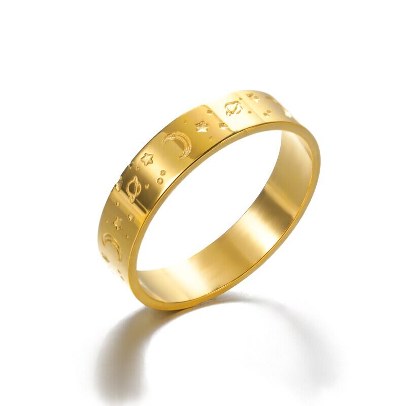 Punk Engraved Moon, 18K Gold Gothic Stackable Ring, Dainty Minimalist Jewelry, Delicate Handmade for Women, Gift for Her