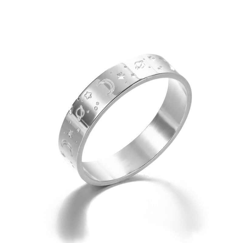 Punk Engraved Moon, 18K Gold Gothic Stackable Ring, Dainty Minimalist Jewelry, Delicate Handmade for Women, Gift for Her