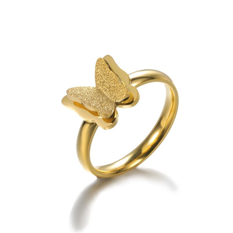 Punk Crystal Butterfly Frosted, 18K Gold Gothic Stackable Ring, Dainty Minimalist Jewelry, Delicate Handmade for Women, Gift for Her