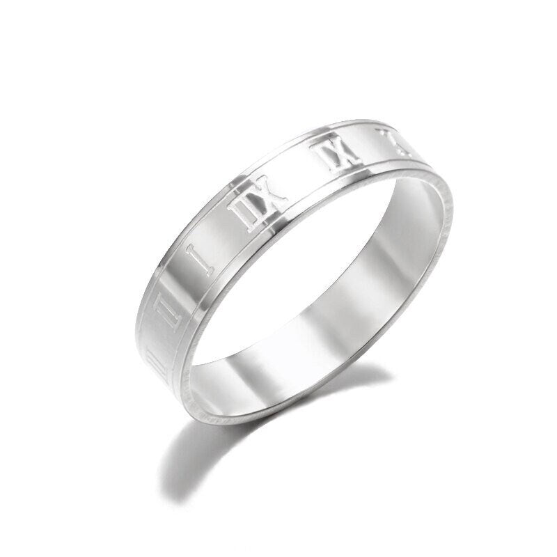 Punk Roman Numerals Engraved, 18K Gold Gothic Stackable Ring, Dainty Minimalist Jewelry, Delicate Handmade for Women, Gift for Her