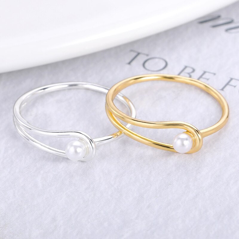 Punk Elegant Pearl , 18K Gold Gothic Stackable Ring, Dainty Minimalist Jewelry, Delicate Handmade for Women, Gift for Her