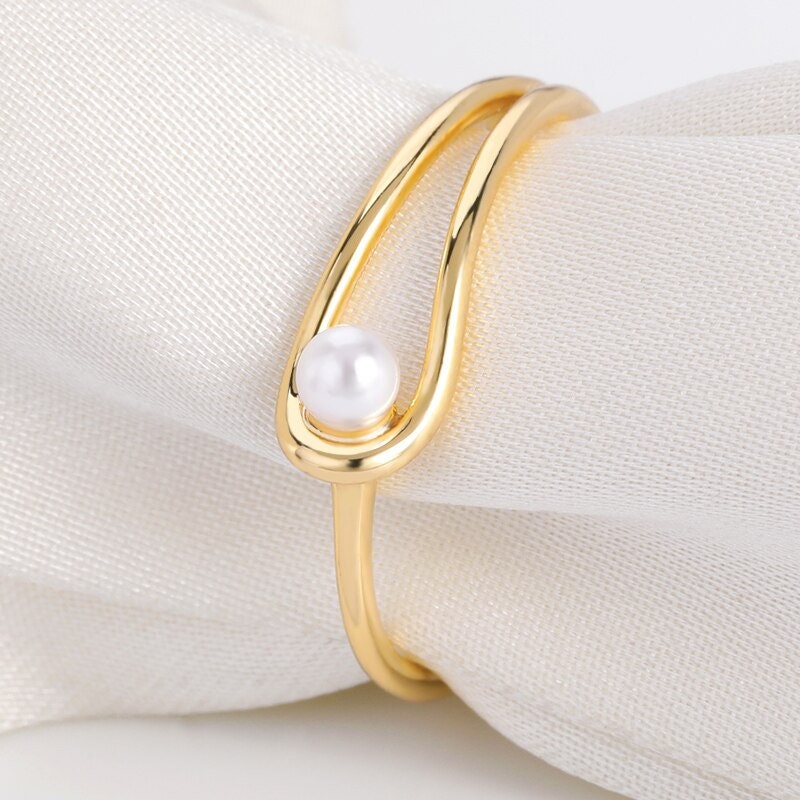 Punk Elegant Pearl , 18K Gold Gothic Stackable Ring, Dainty Minimalist Jewelry, Delicate Handmade for Women, Gift for Her