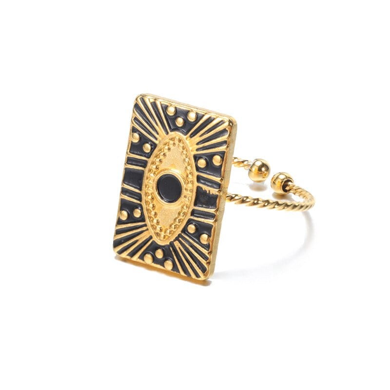 Punk Evil Eye Card, 18K Gold Gothic Stackable Ring, Dainty Minimalist Jewelry, Delicate Handmade for Women, Gift for Her