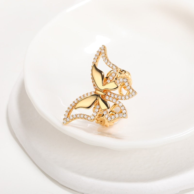 Boho Butterfly Crystal, 18K Gold Yogi Stackable Ring, Dainty Minimalist Jewelry, Delicate Handmade for Women, Gift for Her