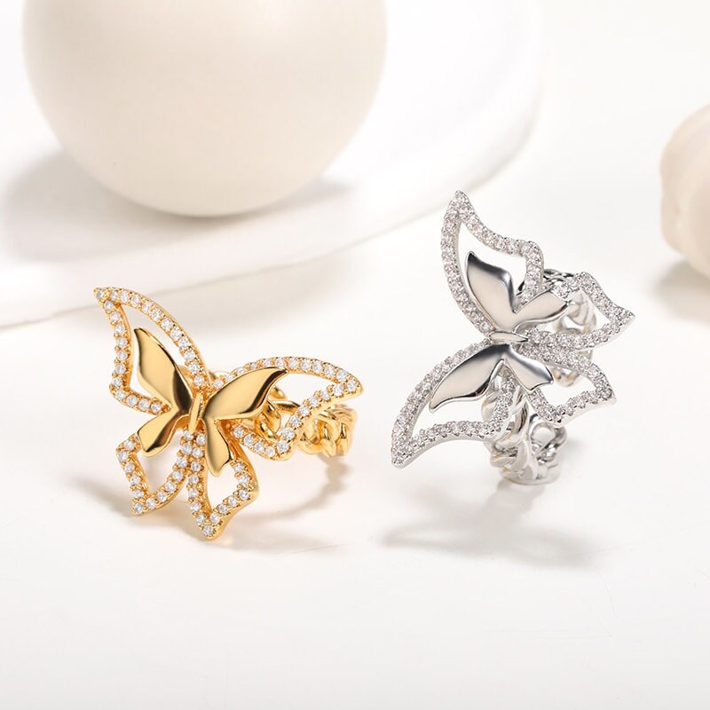 Boho Butterfly Crystal, 18K Gold Yogi Stackable Ring, Dainty Minimalist Jewelry, Delicate Handmade for Women, Gift for Her