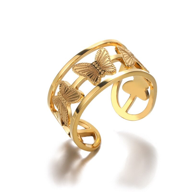 Punk Butterfly Wrap, 18K Gold Gothic Stackable Ring, Dainty Minimalist Jewelry, Delicate Handmade for Women, Gift for Her