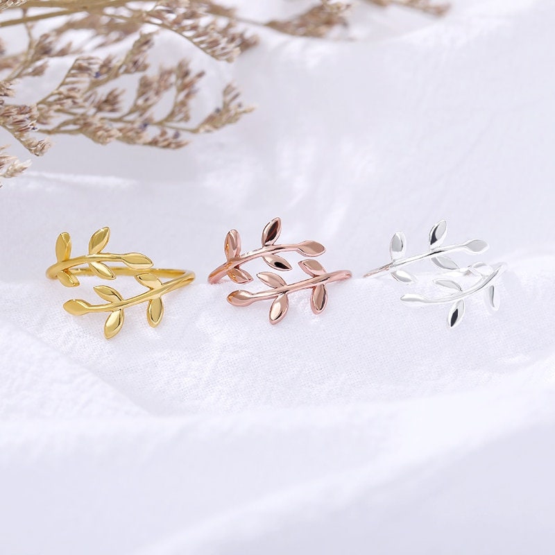 Boho Olive Branch, 18K Gold Yogi Stackable Ring, Dainty Minimalist Jewelry, Delicate Handmade for Women, Gift for Her