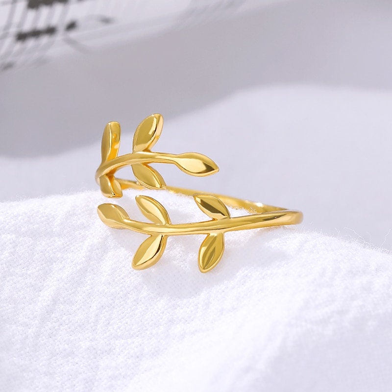 Boho Olive Branch, 18K Gold Yogi Stackable Ring, Dainty Minimalist Jewelry, Delicate Handmade for Women, Gift for Her
