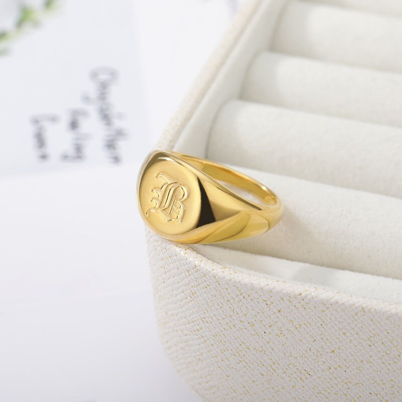 Custom Initial Signet, 18K Gold Personalized Stackable Ring, Dainty Minimalist Jewelry, Delicate Handmade for Women, Gift for Her