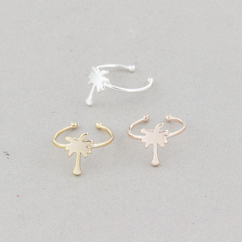 Boho Tropical Palm Tree, 18K Gold Yogi Stackable Ring, Dainty Minimalist Jewelry, Delicate Handmade for Women, Gift for Her
