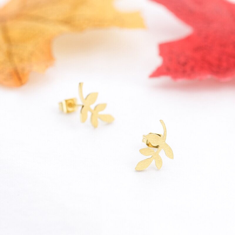 Boho Hippie Vine Leaf Studs, 18K Gold Everyday Earrings, Dainty Minimalist Jewelry, Delicate Handmade  for Women, Gift for Her