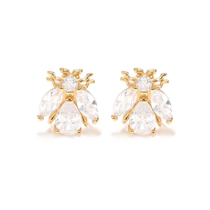 Boho Crystal Beetle Studs, 18K Gold Everyday Earrings, Cicada Dainty Minimalist Jewelry, Delicate Handmade  for Women, Gift for Her