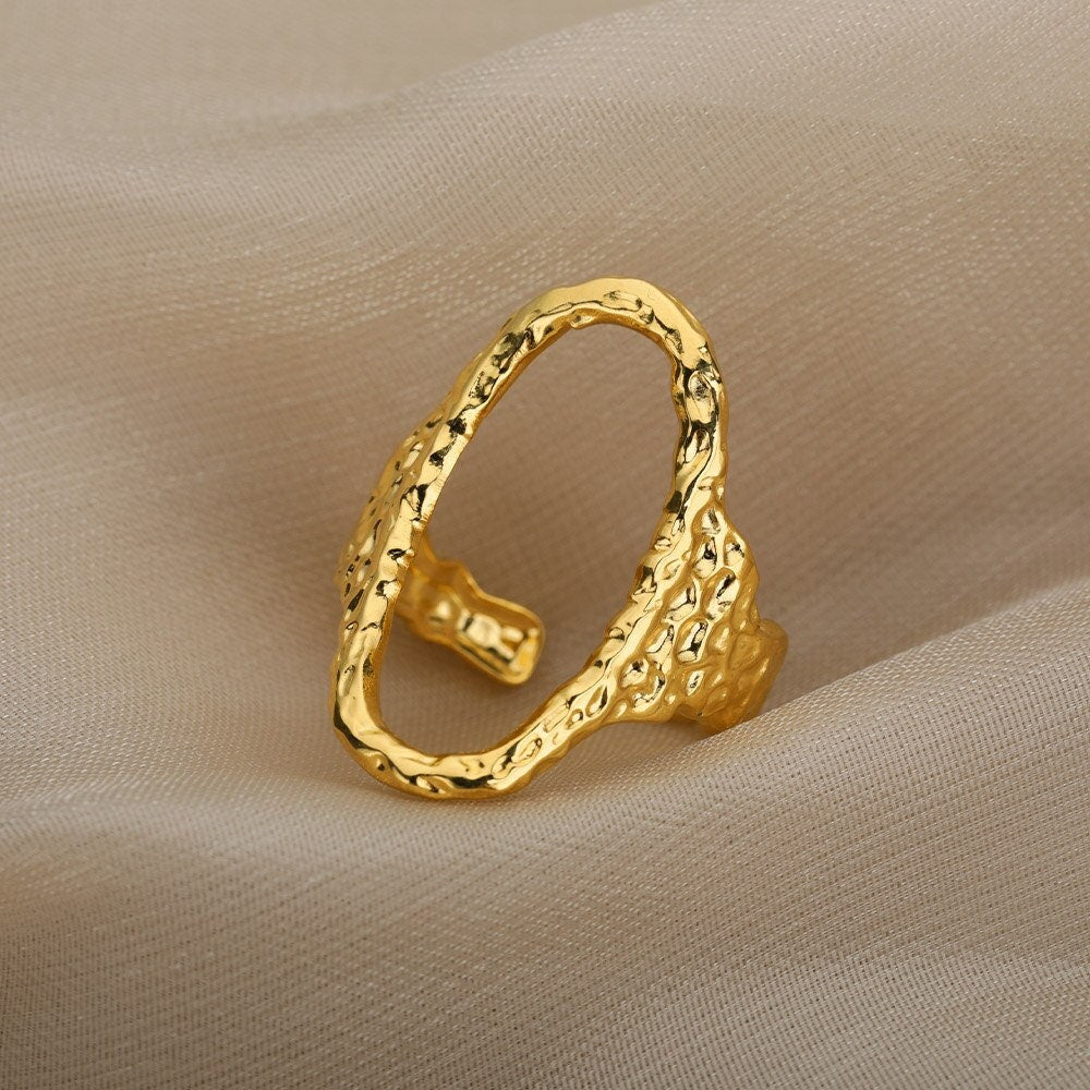 Punk Circle Ring, 18K Gold Circle Ring, Organic Circle Ring, Gold Open Ring, Punk Fashion Ring for Women, Gift for Her