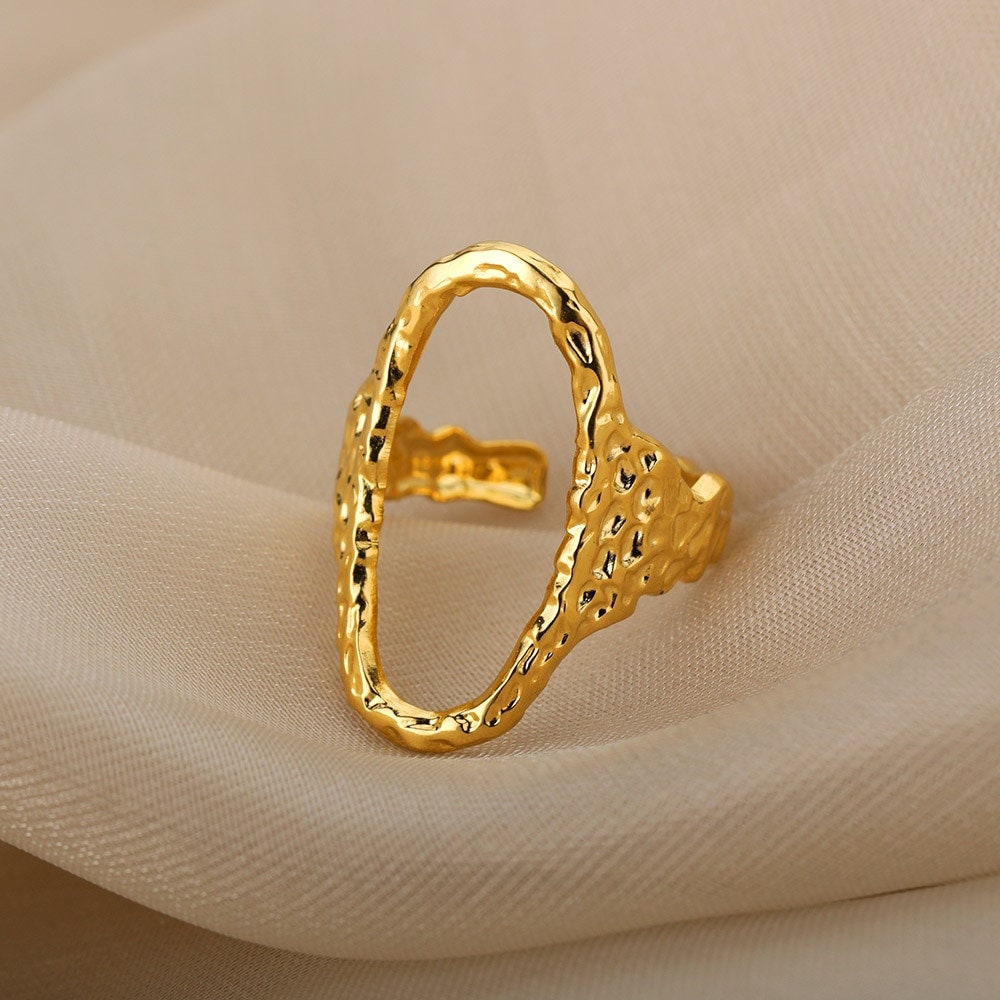 Punk Circle Ring, 18K Gold Circle Ring, Organic Circle Ring, Gold Open Ring, Punk Fashion Ring for Women, Gift for Her