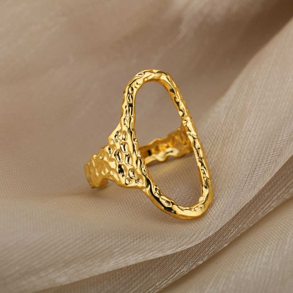Punk Circle Ring, 18K Gold Circle Ring, Organic Circle Ring, Gold Open Ring, Punk Fashion Ring for Women, Gift for Her