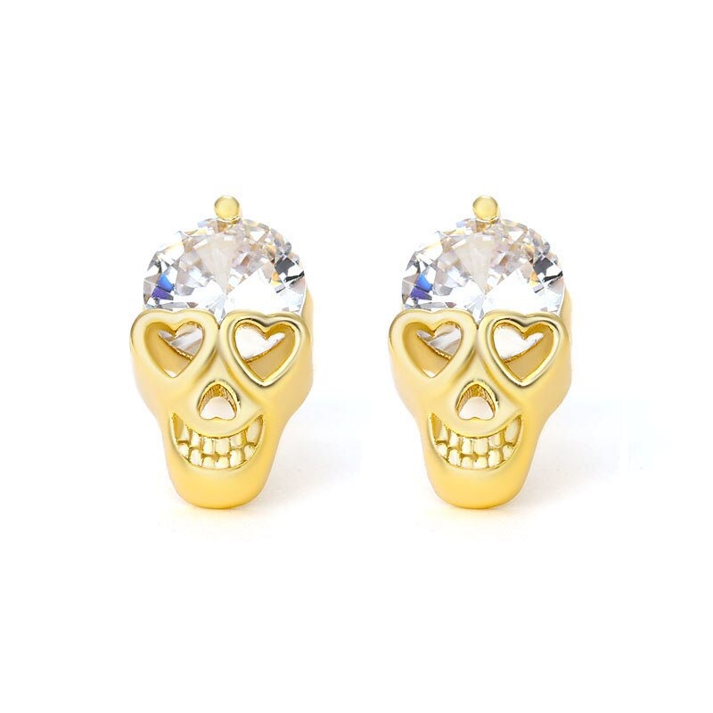 Punk Skull Earrings, Crystal Skull Stud Earrings, 18K Gold Skull Earrings for Women, Gift for Her