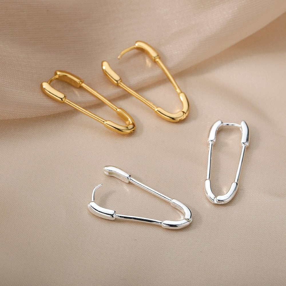 Paper Clip Hoops, 18K Gold Everyday Earrings, Dainty Minimalist Jewelry, Punk Gothic Delicate Handmade  for Women, Gift for Her