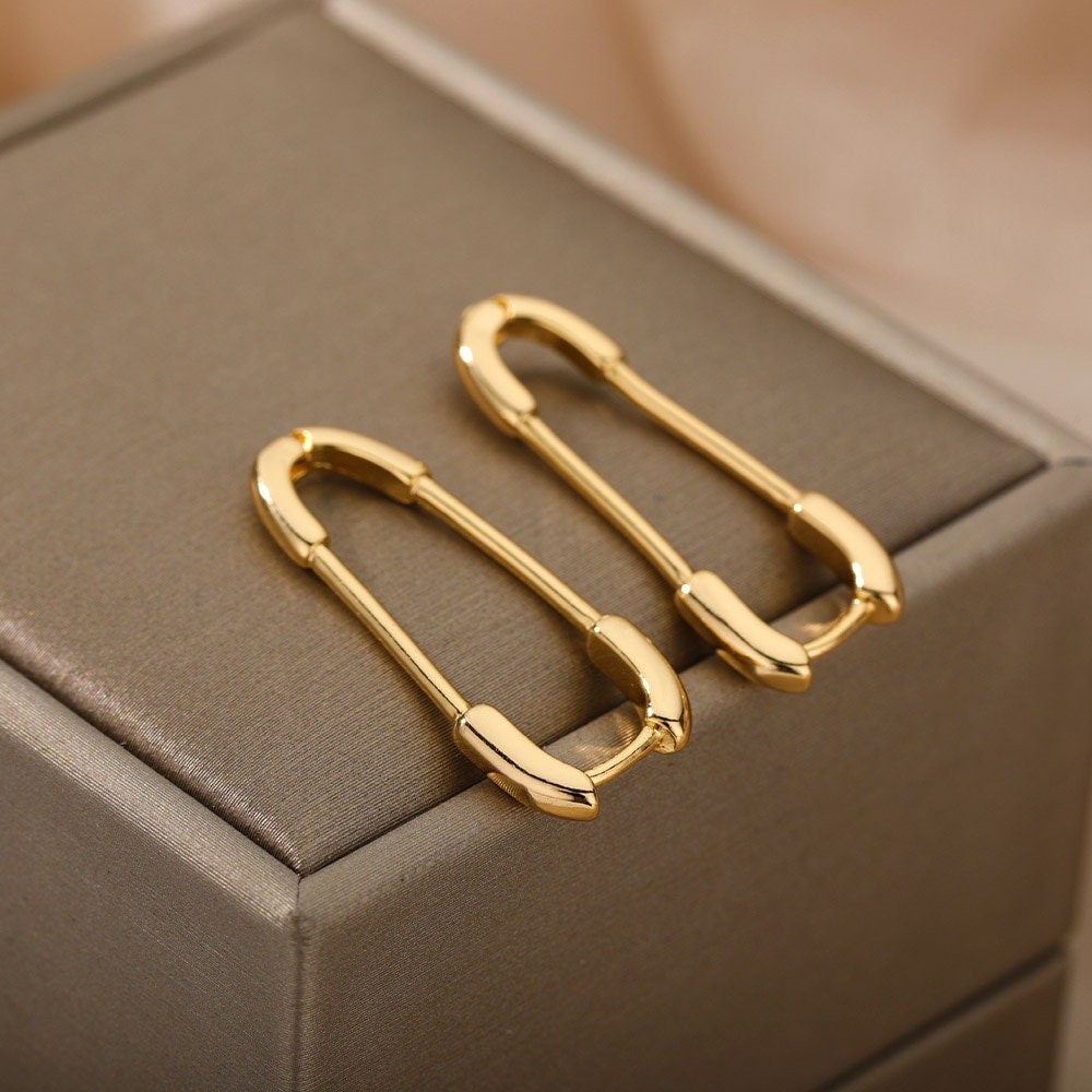 Paper Clip Hoops, 18K Gold Everyday Earrings, Dainty Minimalist Jewelry, Punk Gothic Delicate Handmade  for Women, Gift for Her