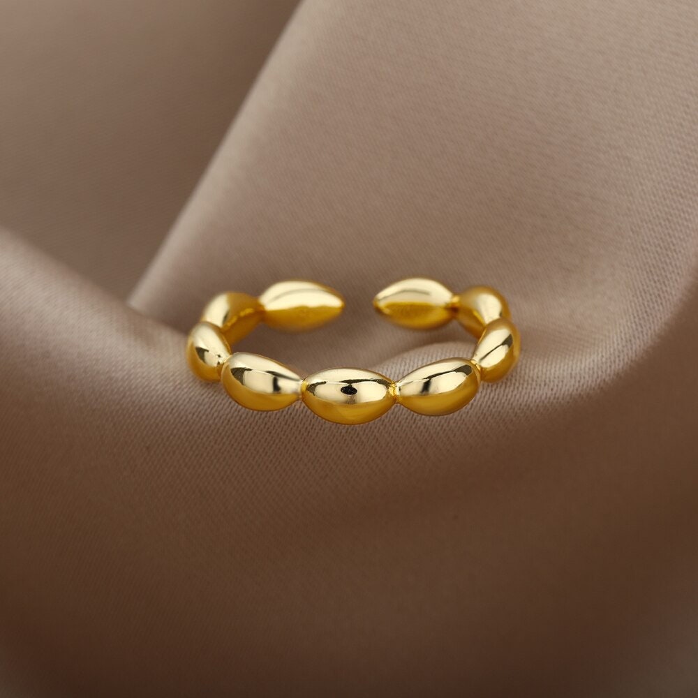 Gold Bead Ring, 18K Gold Stackable, Dainty Minimalist Jewelry, Boho Delicate Handmade for Women, Gift for Her