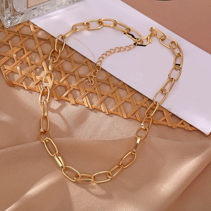 Punk Chain Link Necklace, 18K Gold Link Necklace, Punk Fashion Necklace for Women, Gift for Her