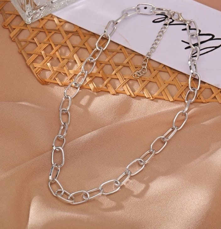 Punk Chain Link Necklace, 18K Gold Link Necklace, Punk Fashion Necklace for Women, Gift for Her