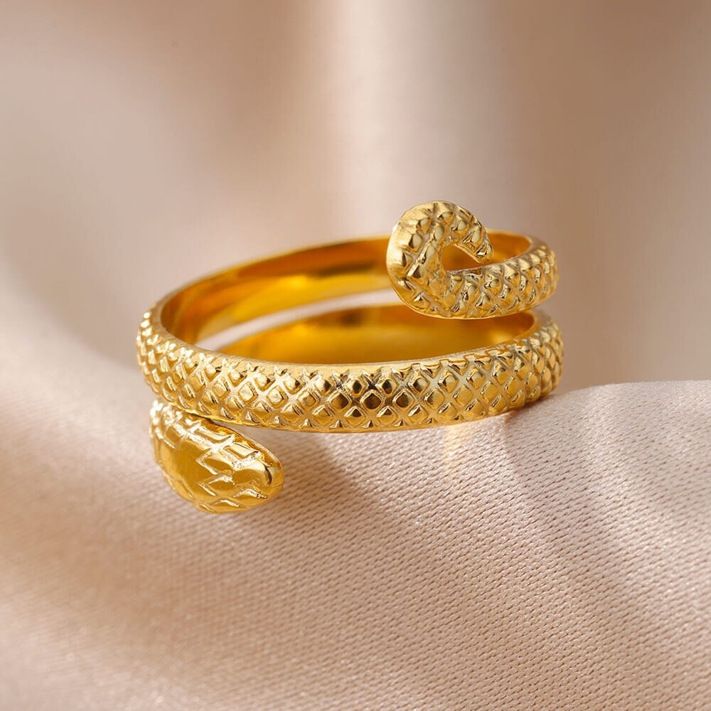 Gold Snake Wrap Ring, 18K Gold Gothic Stackable, Dainty Minimalist Jewelry, Punk Delicate Handmade for Women, Gift for Her
