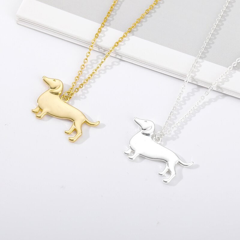 Dachshund Puppy Pendant, 18K Gold Necklace, Dainty Layered Minimalist Jewelry, Boho Delicate Handmade for Women, Gift for Her