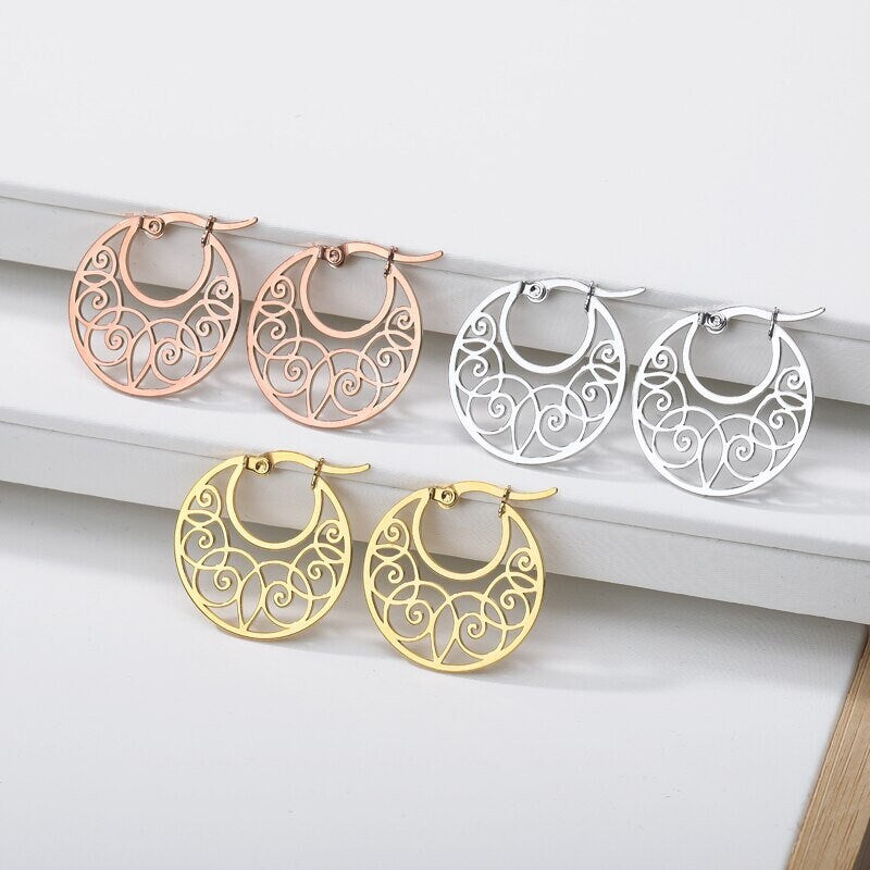 Boho Henna Hoops, 18K Gold Everyday Earrings, Dainty Minimalist Jewelry, Delicate Handmade Simple Accessories for Women, Gift for Her