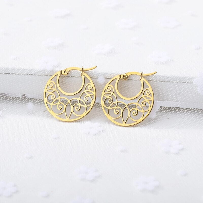 Boho Henna Hoops, 18K Gold Everyday Earrings, Dainty Minimalist Jewelry, Delicate Handmade Simple Accessories for Women, Gift for Her