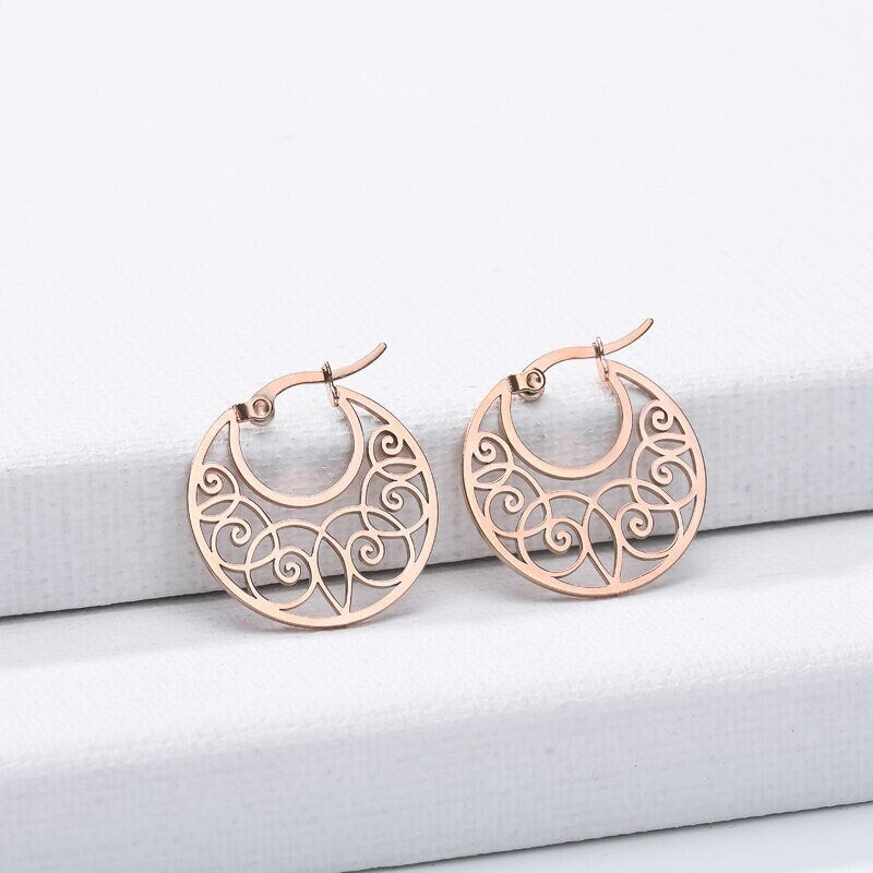 Boho Henna Hoops, 18K Gold Everyday Earrings, Dainty Minimalist Jewelry, Delicate Handmade Simple Accessories for Women, Gift for Her