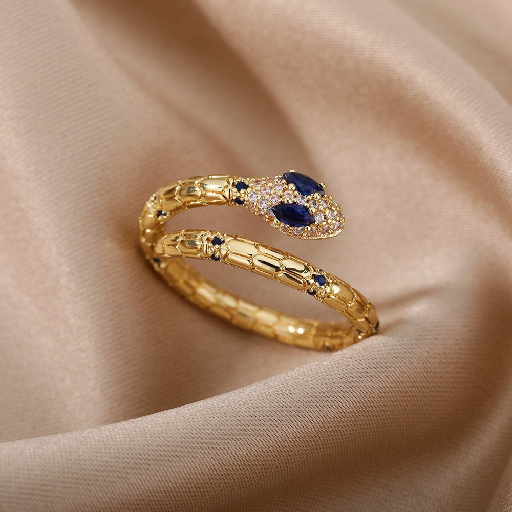 Punk Snake Crystal Wrap, 18K Gold Gothic Stackable Ring, Dainty Minimalist Jewelry, Delicate Handmade for Women, Gift for Her