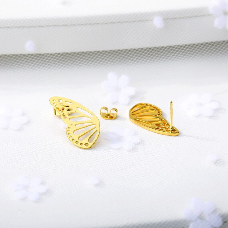 Boho Cute Butterfly Wings Studs, 18K Gold Everyday Earrings, Dainty Minimalist Jewelry, Delicate Handmade  for Women, Gift for Her