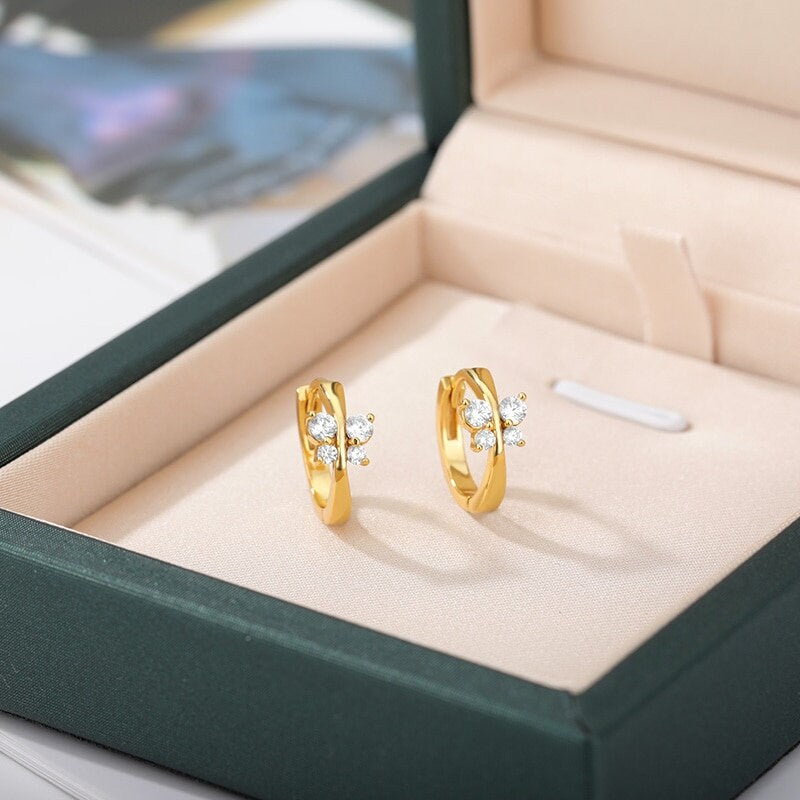 Boho Butterfly Crystal Hoop, 18K Gold Everyday Earrings, Dainty Minimalist Jewelry, Delicate Handmade  for Women, Gift for Her