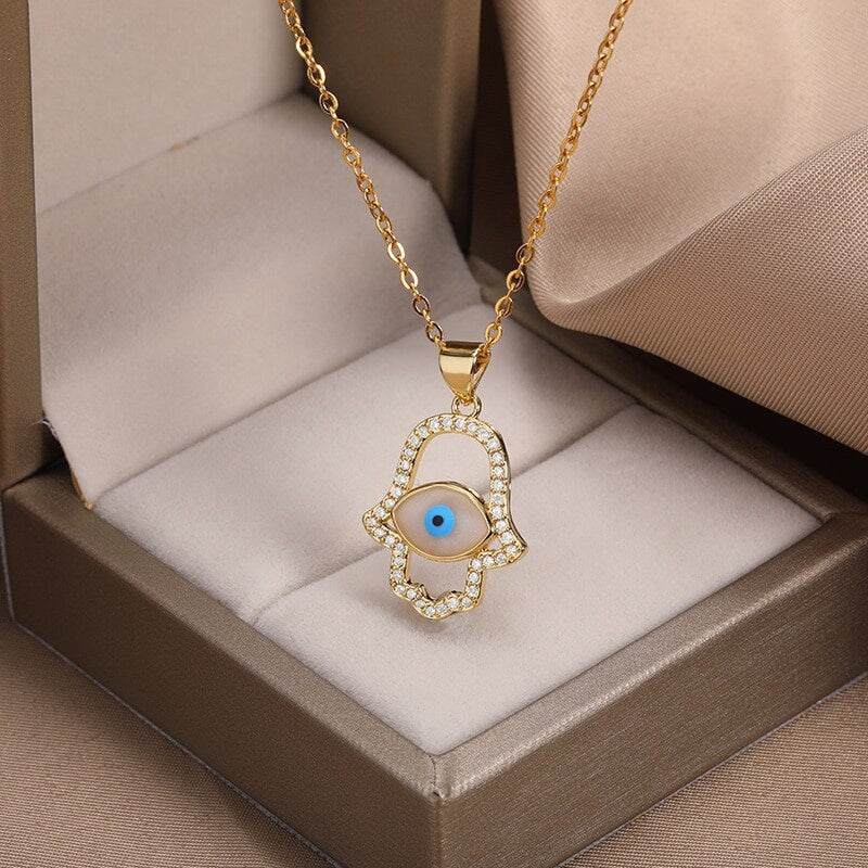 Punk Evil Eye Amulet Pendant, 18K Gold Layered Necklace, Gothic Dainty Minimalist Jewelry, Delicate Handmade for Women, Gift for Her