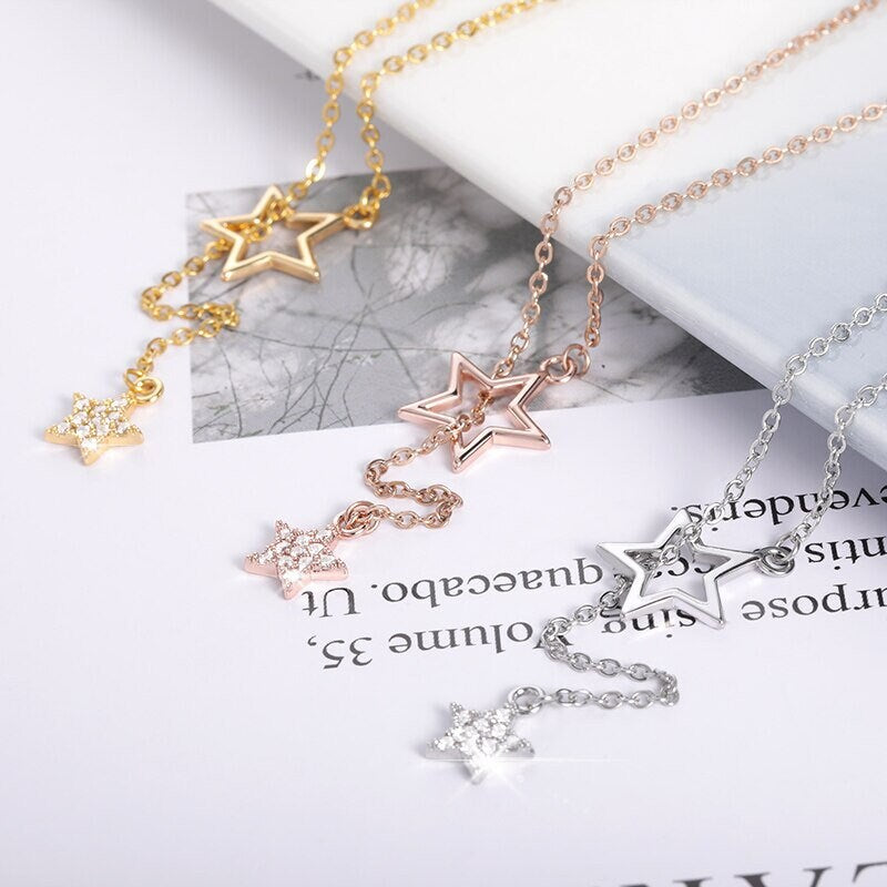 Punk Cute Star Pendant, 18K Gold Layered Necklace, Gothic Dainty Minimalist Jewelry, Delicate Handmade for Women, Gift for Her