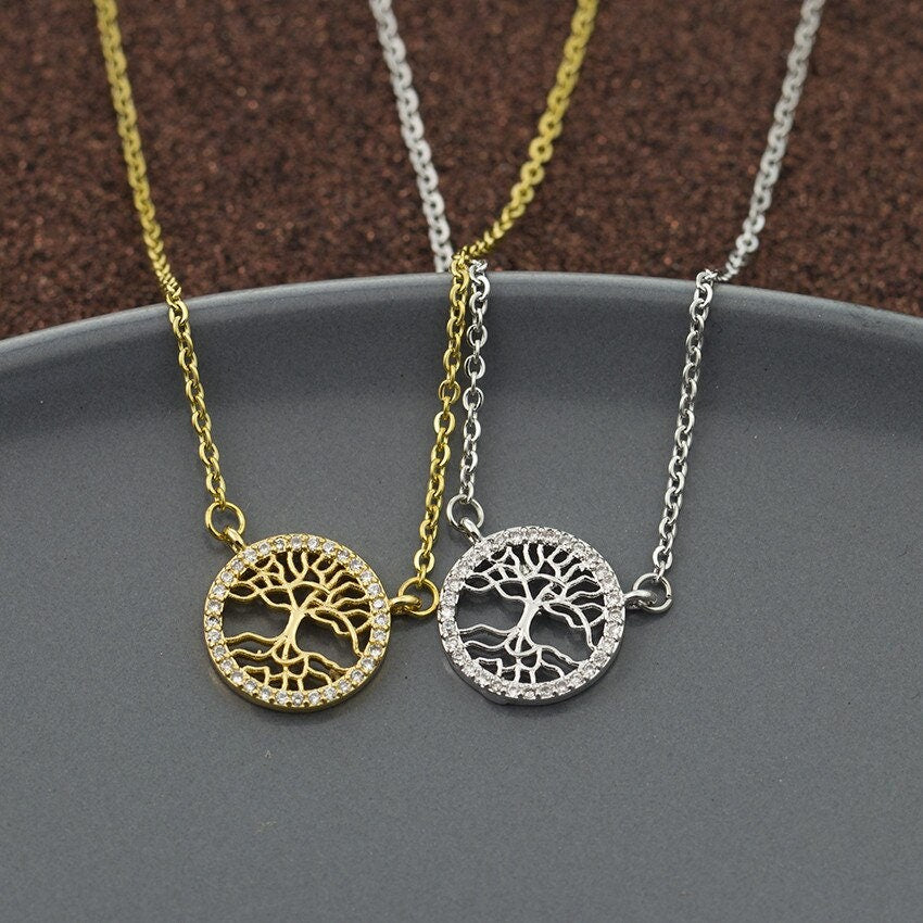 Boho Charm Coin Tree of Life Pendant, 18K Gold Layered Yogi Necklace, Dainty Minimalist Jewelry, Delicate Handmade for Women, Gift for Her
