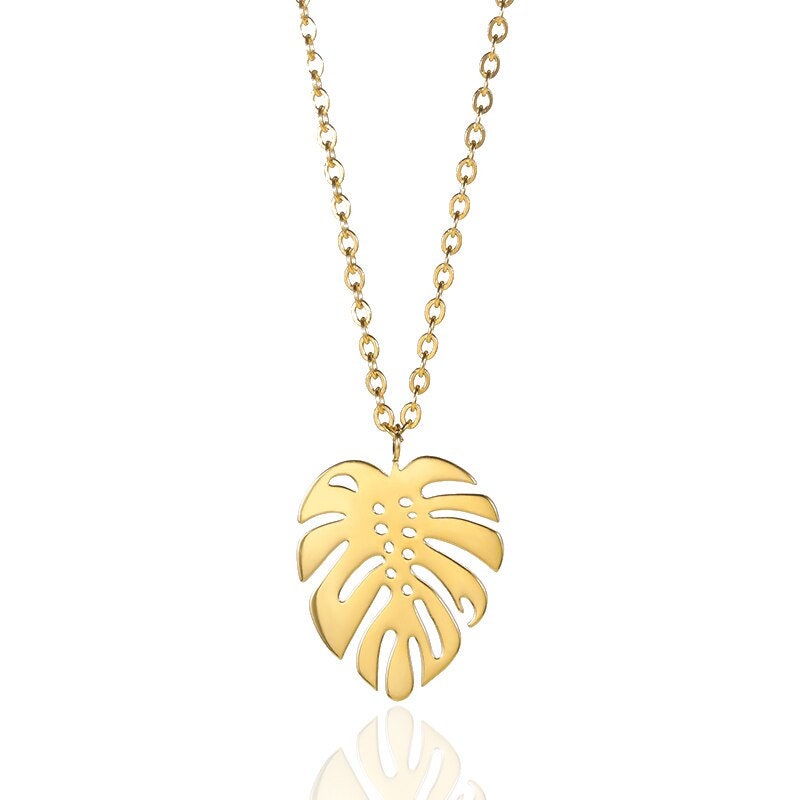 Boho Hippie Palm Leaf Pendant, 18K Gold Layered Yogi Necklace, Dainty Minimalist Jewelry, Delicate Handmade for Women, Gift for Her