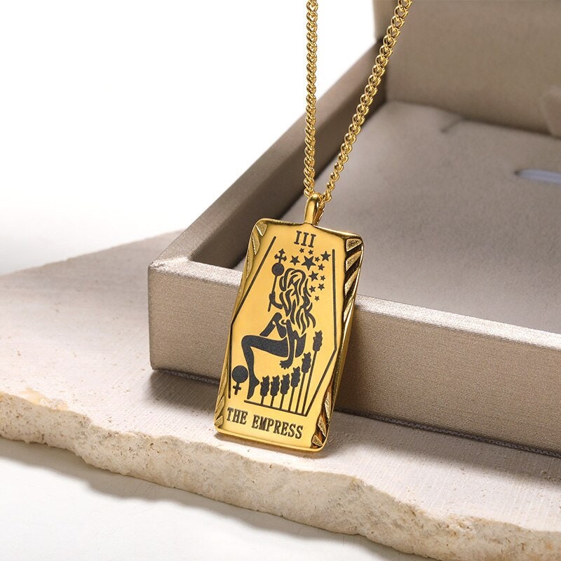 Punk Fortune Tarot Card Pendant, 18K Gold Layered Necklace, Gothic Dainty Minimalist Jewelry, Delicate Handmade for Women, Gift for Her