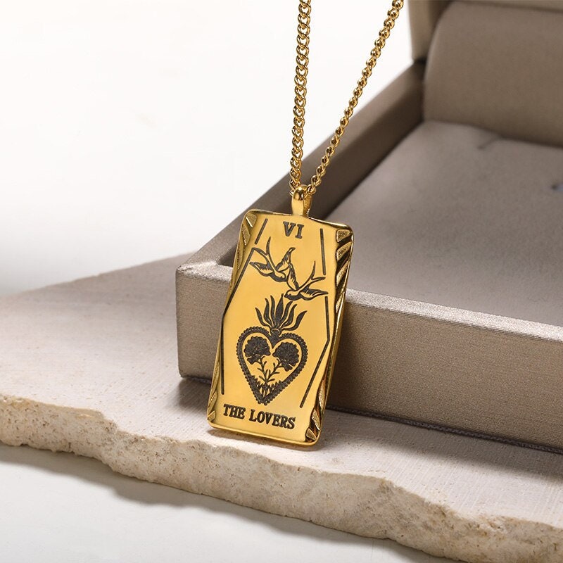 Punk Fortune Tarot Card Pendant, 18K Gold Layered Necklace, Gothic Dainty Minimalist Jewelry, Delicate Handmade for Women, Gift for Her
