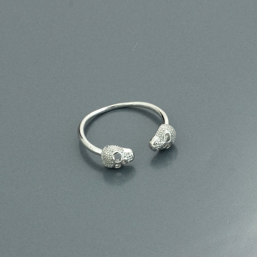 Punk Double Skull Open Adjustable , 18K Gold Gothic Ring, Dainty Minimalist Accessories, Delicate Handmade Jewelry for Women, Gift for Her